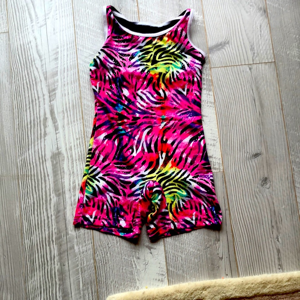 Zebra print sparkly rainbow leotard